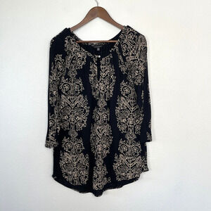 Lucky Brand Peasant Blouse Womens Plus Size 1X Black Floral Boho Western